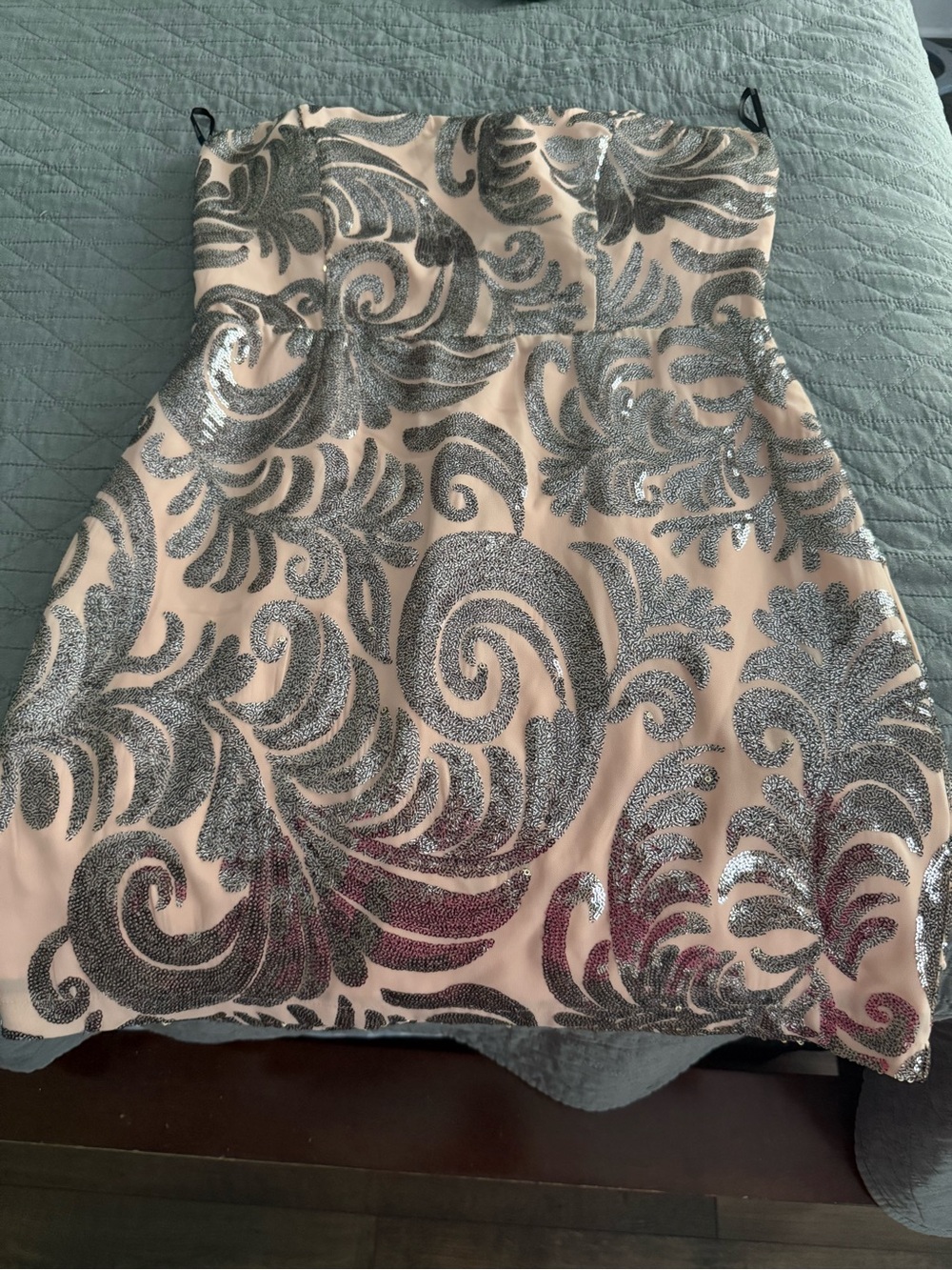 Strapless Pink Dress with Silver Swirl Detail